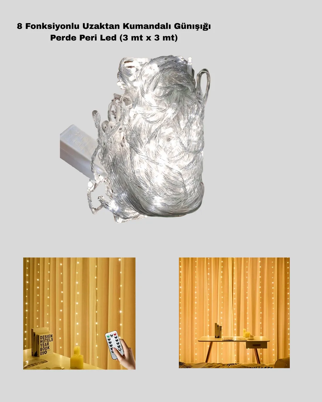 Dekoratif Perde Peri Led Günışığı Renk 8 Fonksiyonlu Işık