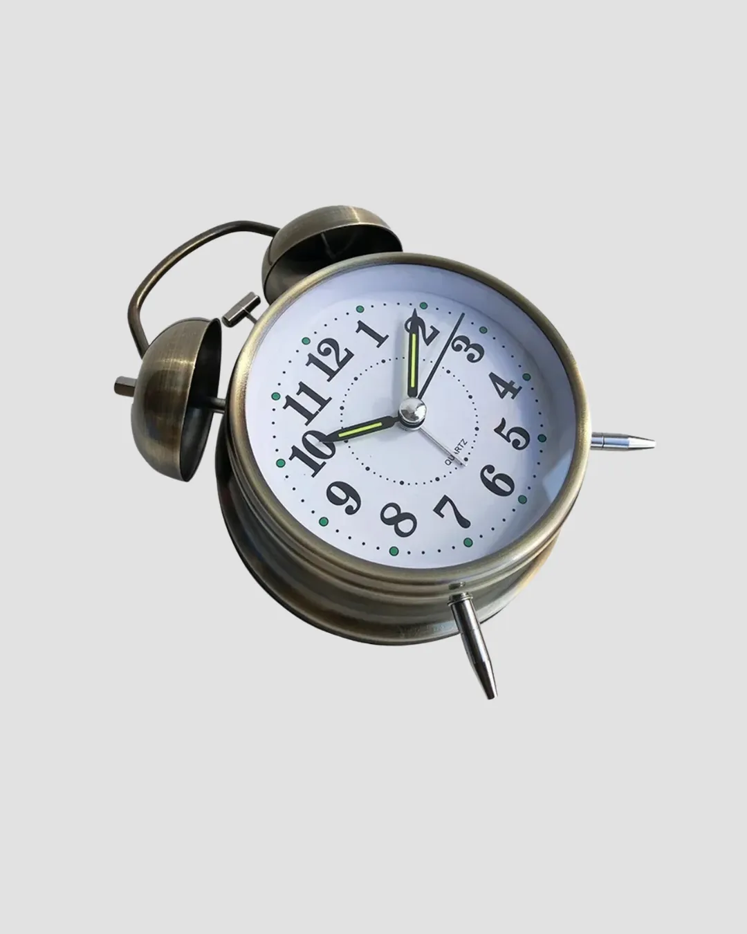 Nostaljik Büyük Boy Metal Masa Saati Bronz Kaplama ve Yüksek Sesli Alarm