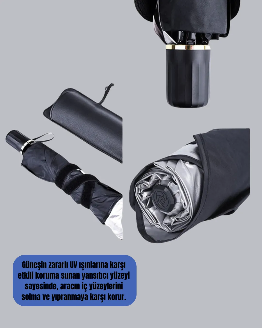 Şemsiye Tasarımlı Katlanabilir Araç Güneşliği – Geniş Uyumlu, UV Koruma