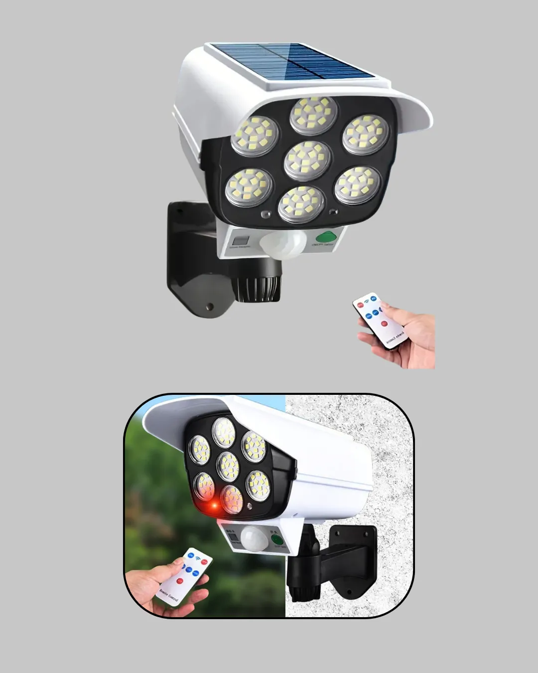 Güneş Enerjili Kamera Görünümlü Hareket Sensörlü LED Duvar Lambası Uzaktan Kumandalı