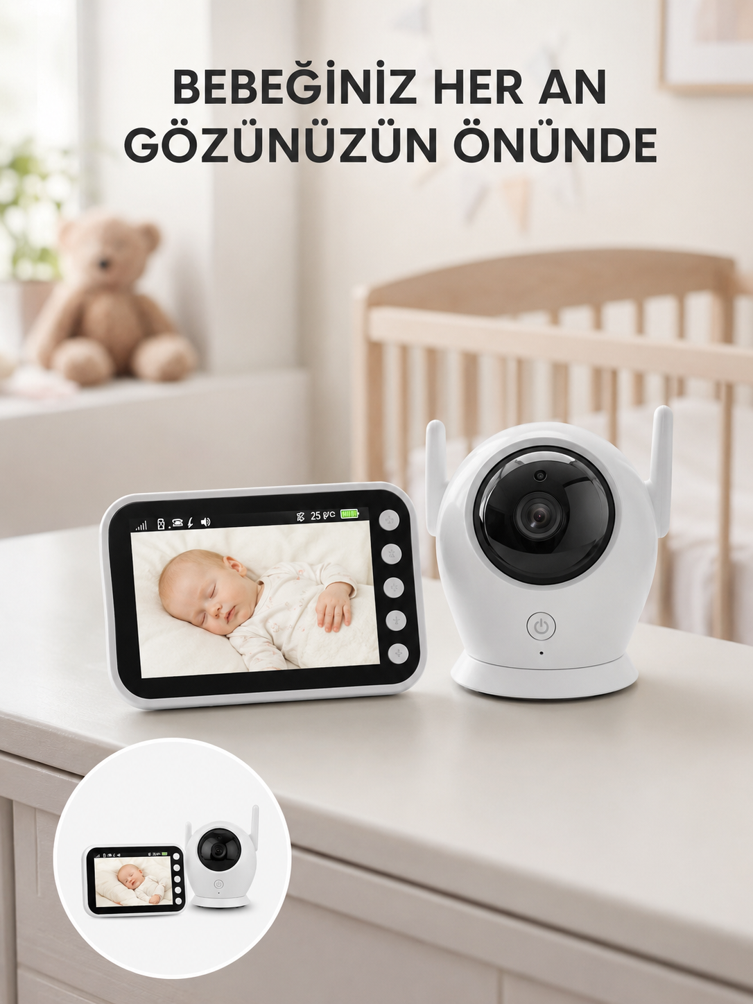 4.5 İnç Ekranlı Gece Görüşlü Bebek Kamerası ve Monitörü