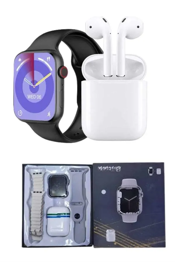 Akıllı Saat Gümüş Kasa Bluetooth Kulaklık Hediyeli Çok Fonksiyonlu İkili Set