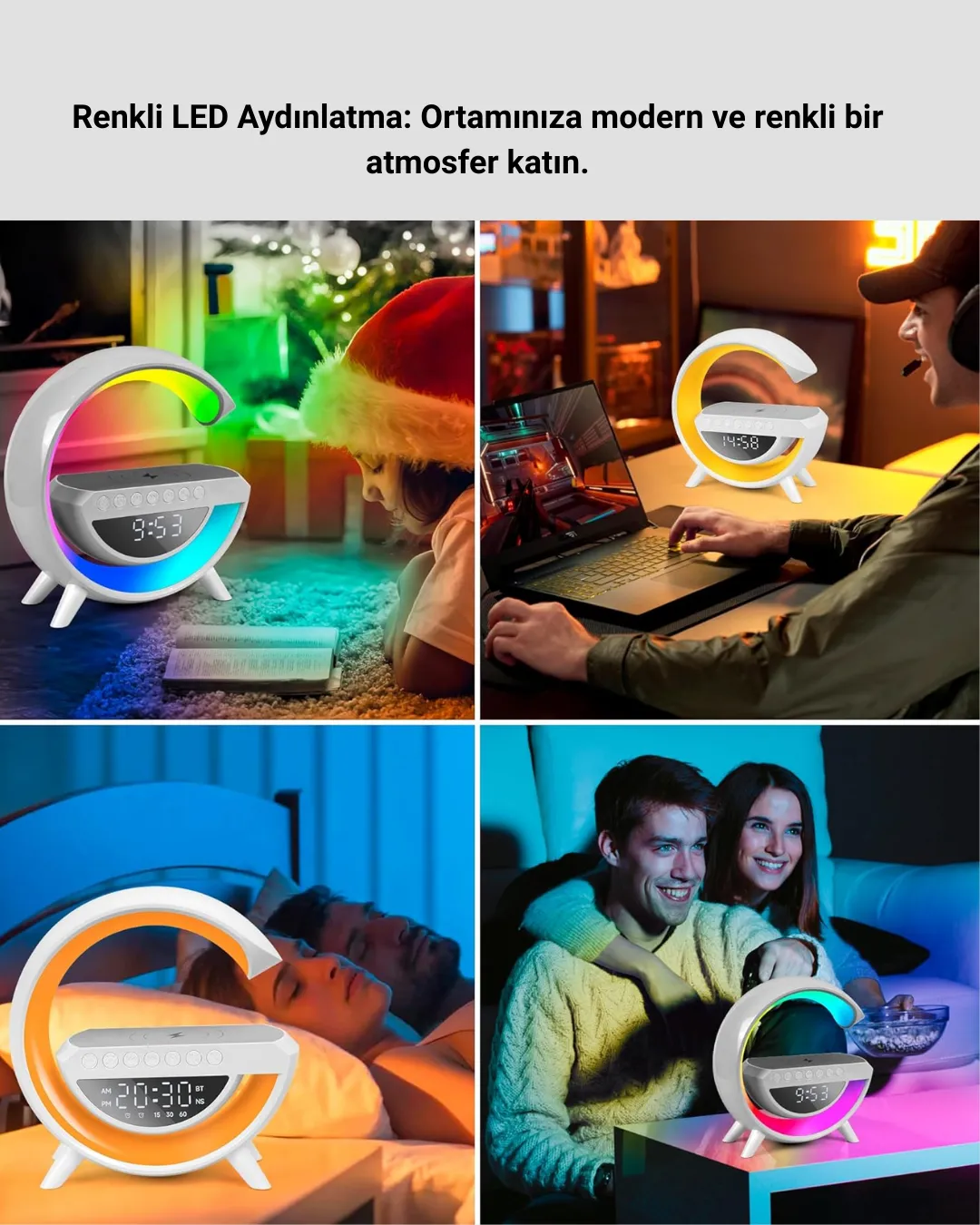 Renkli Işıklı 15W Kablosuz Şarjlı Masa Lambası