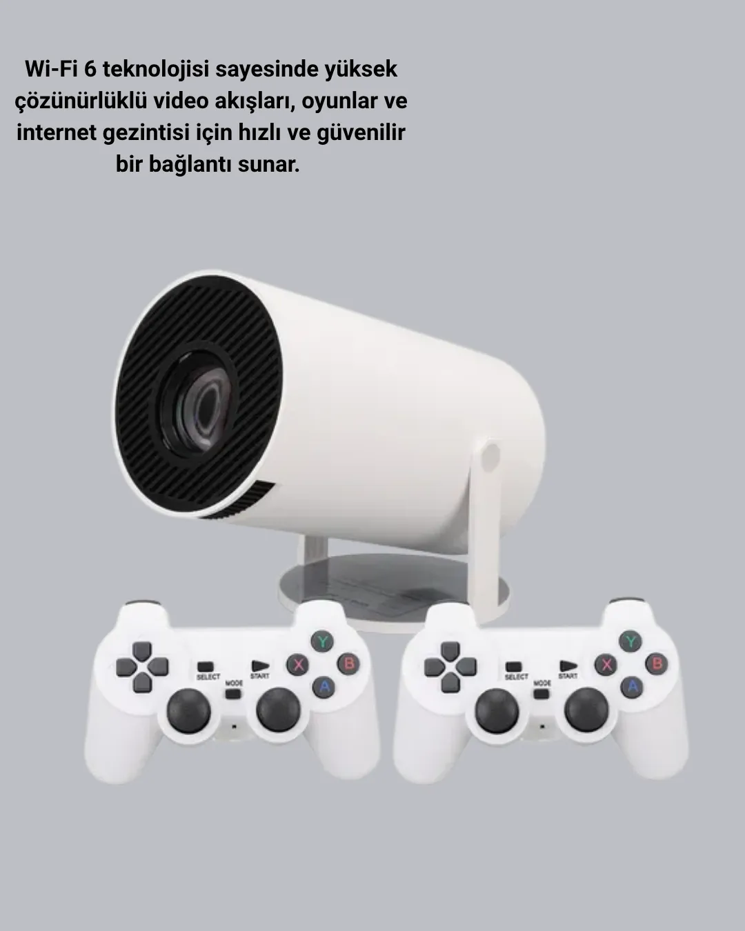 4K Wi-Fi 6 Projeksiyon Cihazı – 10.000+ Oyun Desteği, Kablosuz Bağlantı ve Çoklu Giriş Portları