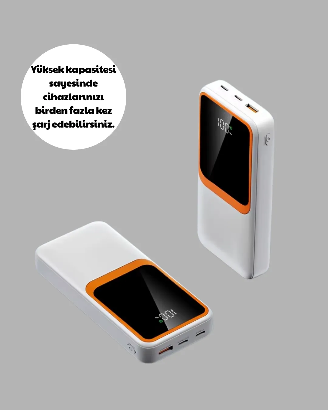 Taşınabilir 10000 mAh Powerbank – Dijital Göstergeli, Type-C ve USB Çıkışlı