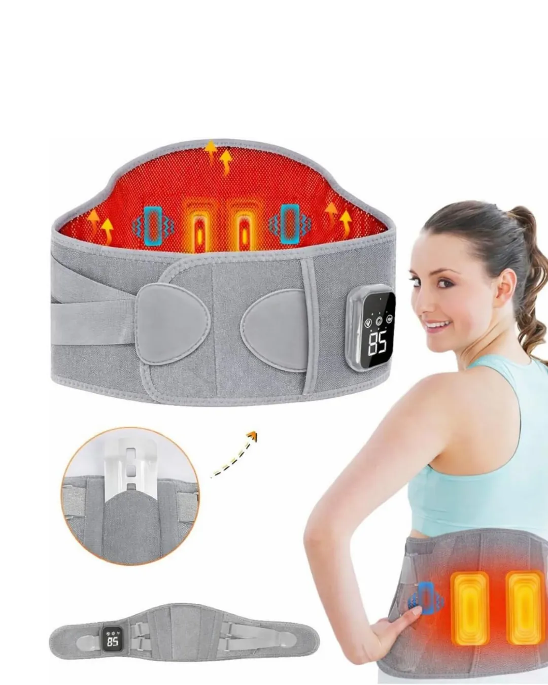 Kablosuz Isı Terapili Bel Kemeri 3 Masaj Modlu USB Şarjlı Tasarım