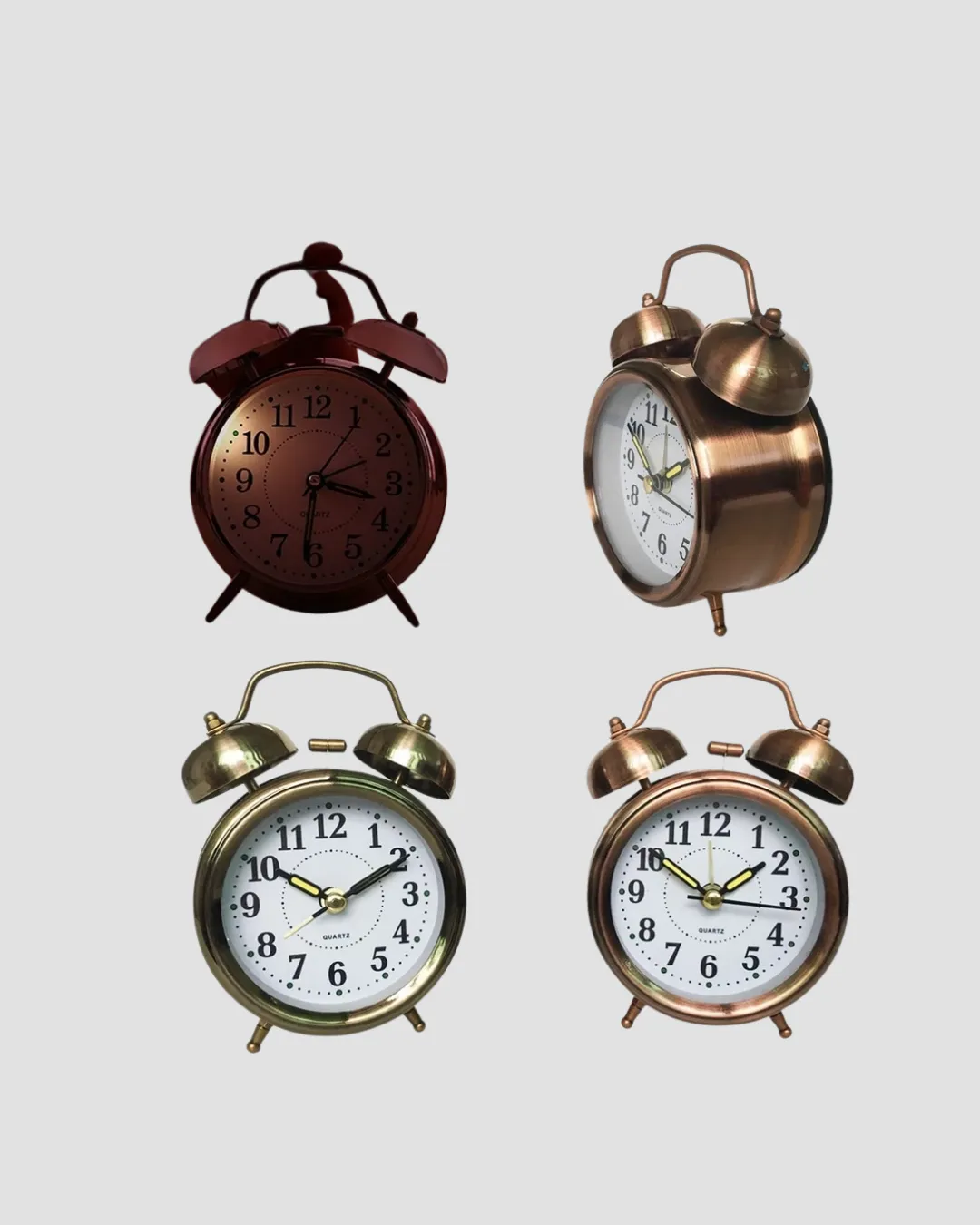 Retro Tarz Bronz Dekoratif Masa Saati Metal Gövde Yüksek Sesli Alarm