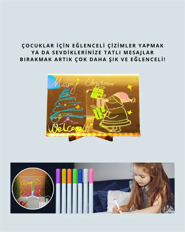 Dekoratif LED Yazı Tahtası – Silinebilir, Neon Kalemli, Planlama ve Hatırlatma İçin İdeal