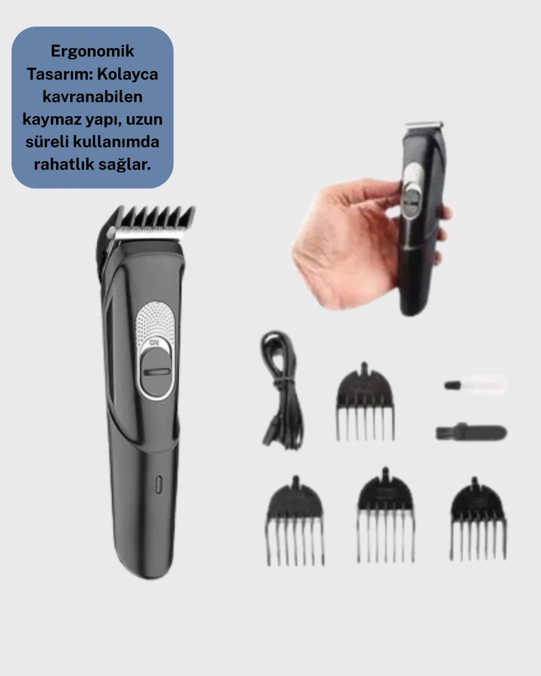 Ergonomik Tasarımlı, 3 Taraklı Profesyonel Şarjlı Saç Sakal Tıraş Makinesi