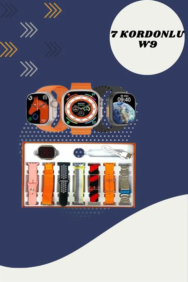 Dijital Göstergeli Powerbank Kablosuz Kulaklık ve 7 Kordonlu Yeni Nesil Akıllı Saat Dokunmatik Kontrol