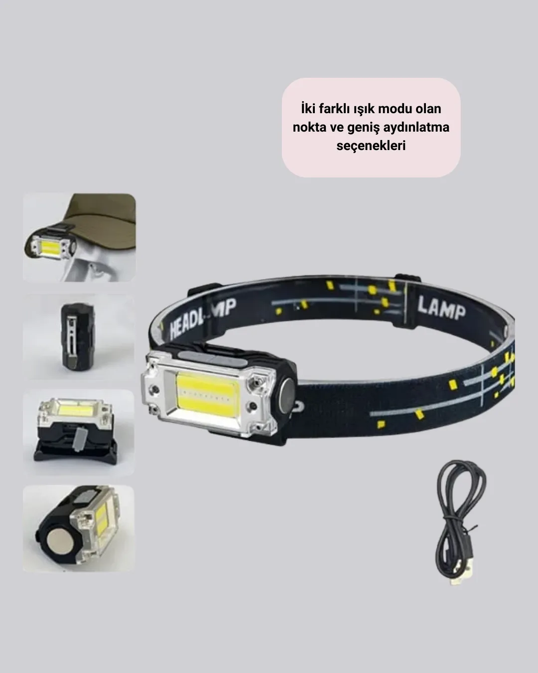 Kafa Lambası Led Fener Pratik Taşınabilir Ayarlanabilir USB Şarjlı