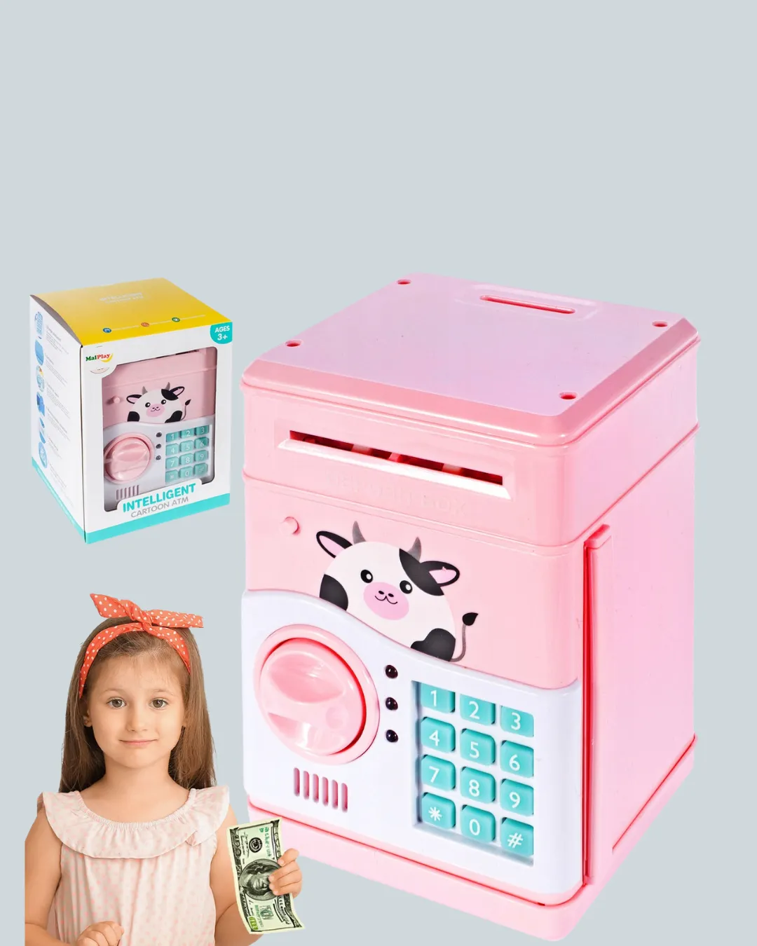 Pembe Elektronik Şifreli Otomatik Para Çeken ATM Kumbarası