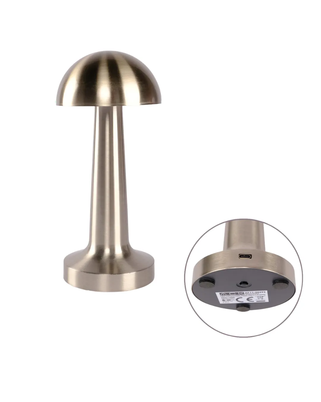 Dokunmatik Mantar Masa Lambası 3 Modlu Işık Şarjlı Kablosuz LED Krom Gövde