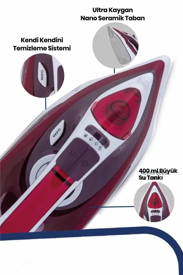 Buharlı Kablolu Ütü 2200 Watt Kireçlenme Önleyici Şok Buharlı