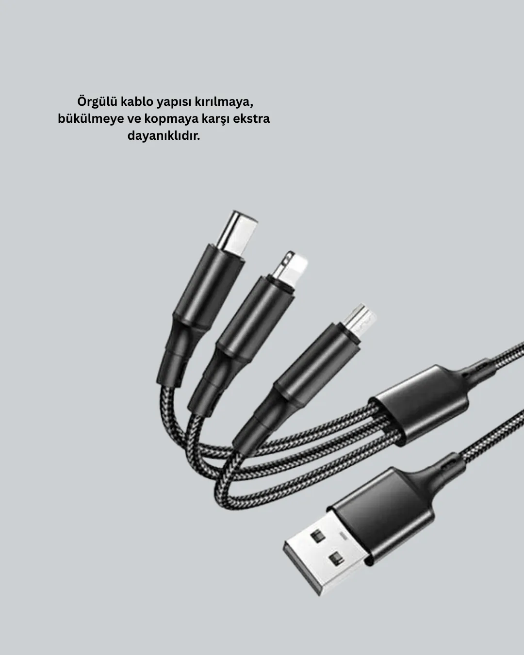 Çoklu USB Şarj Kablosu – 1,2m Hızlı Şarj, 3A Güçlü Akım
