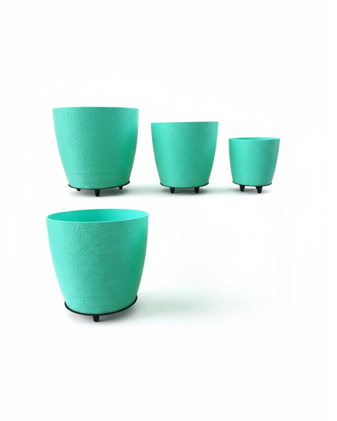 4’lü 3D Mint Yeşil Saksı Seti Modern Tasarım Dekoratif Ayaklı Vazo