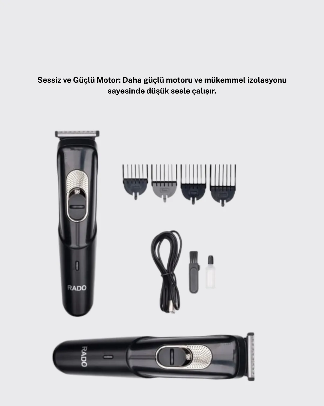 Sessiz Motorlu, Kablosuz Kullanımlı Şarjlı Saç ve Sakal Kesme Makinesi – Taraklı Set