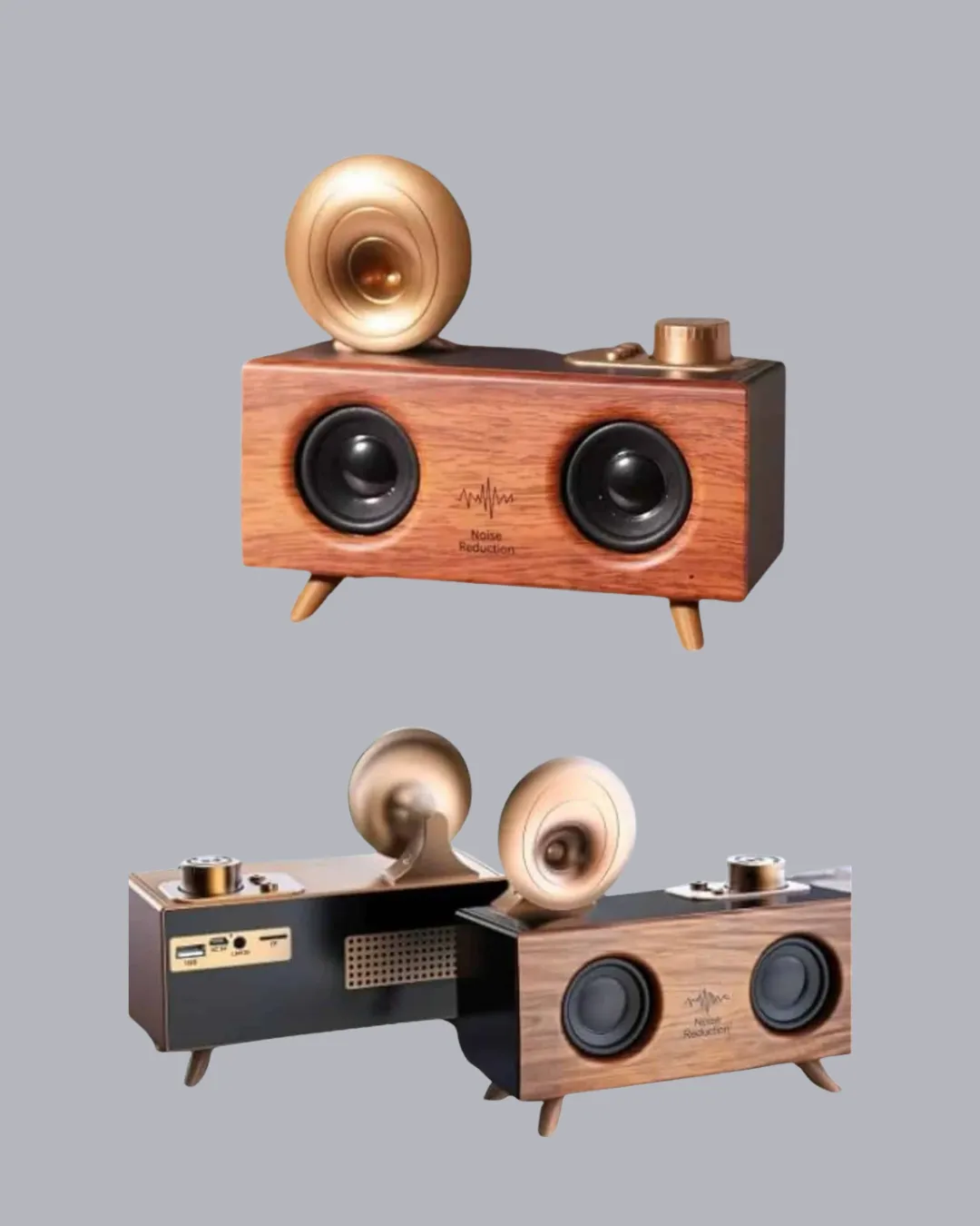Retro Gramafon Bluetooth Hoparlör Çift Stereo Sesli FM Radyo Destekli