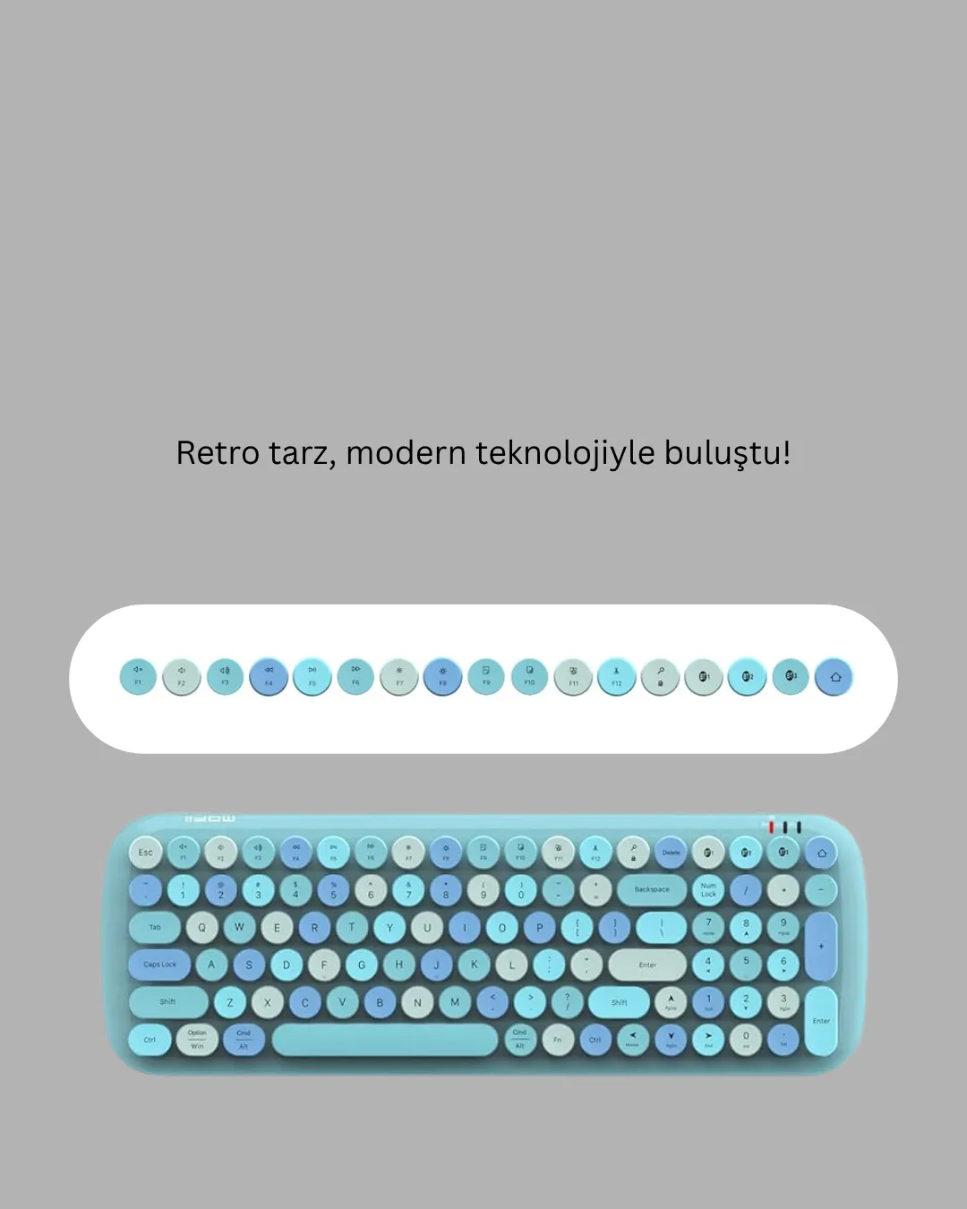 Kablosuz Retro Klavye ve Mouse Seti – 104 Tuşlu Sevimli Tasarım