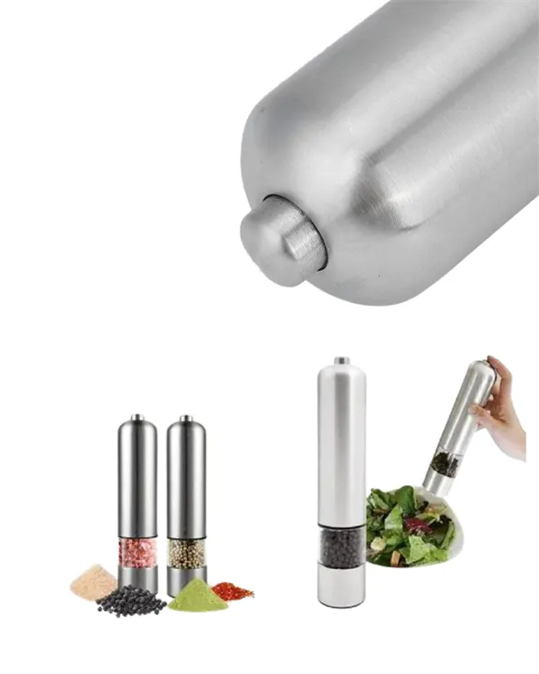 Elektrikli Baharat Öğütücü Pilli Paslanmaz Çelik Otomatik Tuz Karabiber Değirmeni