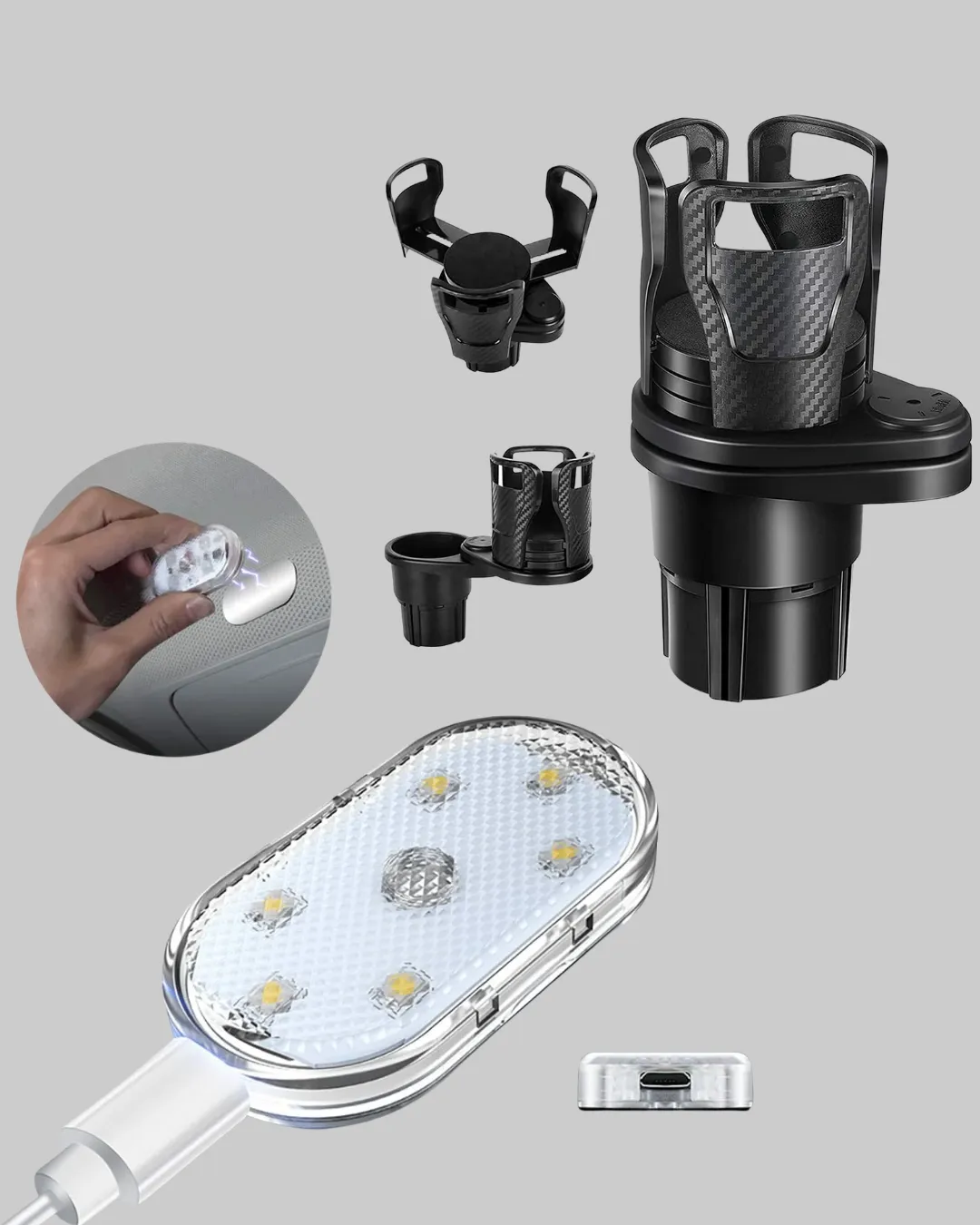 Araç İçi Düzen ve Ambiyans Seti Çift Bardak Tutucu + LED Işık
