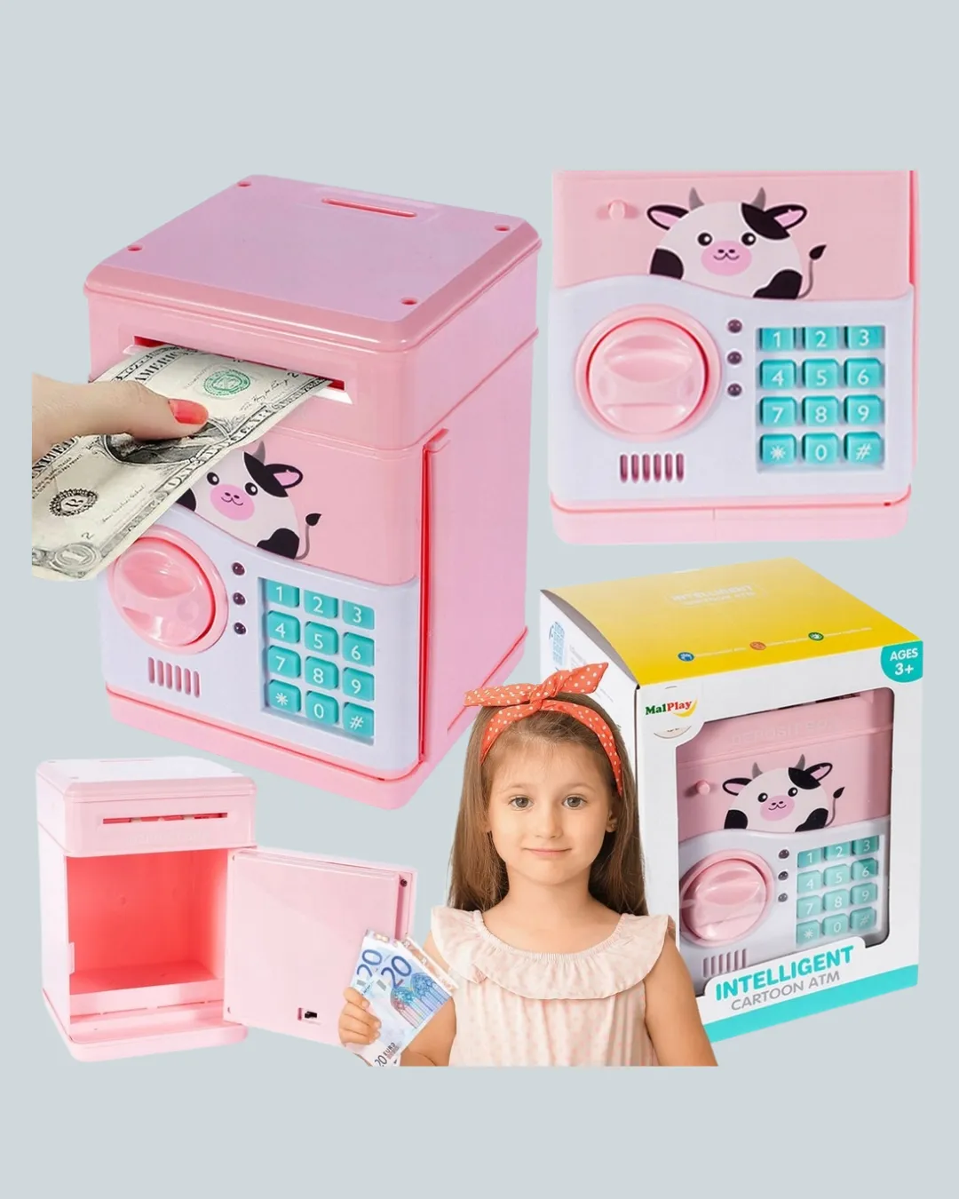 Pembe ATM Kasa Görünümlü Elektronik Şifreli Çocuk Kumbarası