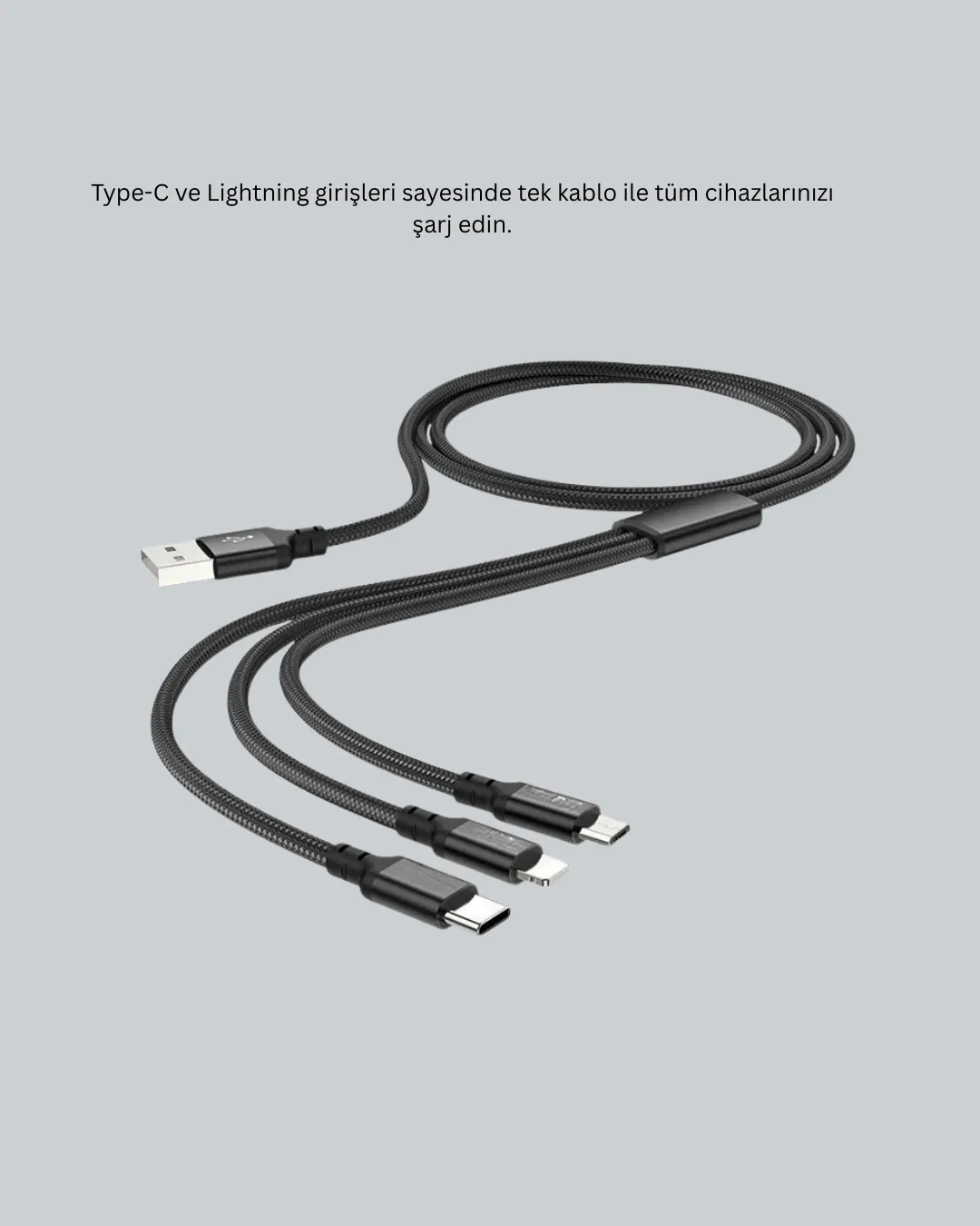 Çoklu USB Şarj Kablosu – 1,2m Hızlı Şarj, 3A Güçlü Akım