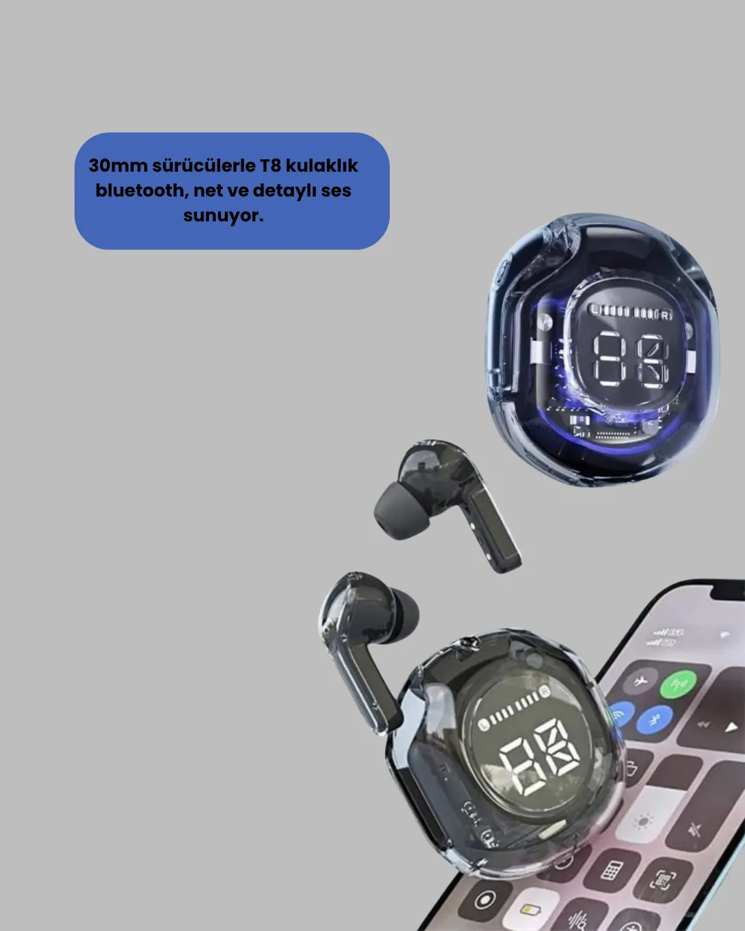 Bluetooth 5.3 Kablosuz Kulaklık 30mm Sürücü LED Ekranlı Mikrofonlu