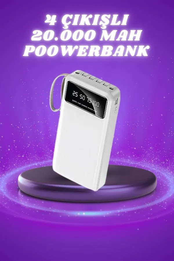 Powerbank Şarj Cihazı 4 Çıkışlı 20.000 MAH Powerbank Taşınabilir Çoklu Giriş