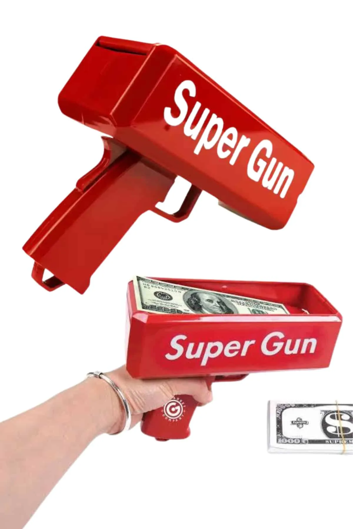 Kırmızı Parti Oyuncağı Para Saçma Fırlatma Tabancası Makinesi Super Money