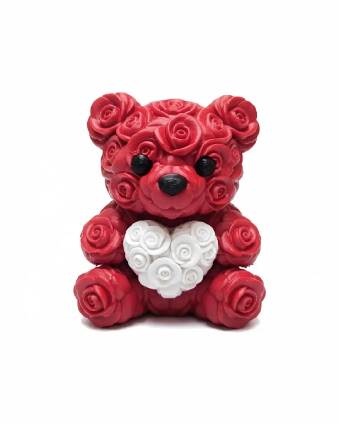 3D Gül Tasarımlı Kalp Ayıcık 10cm Şık Dekoratif Biblo