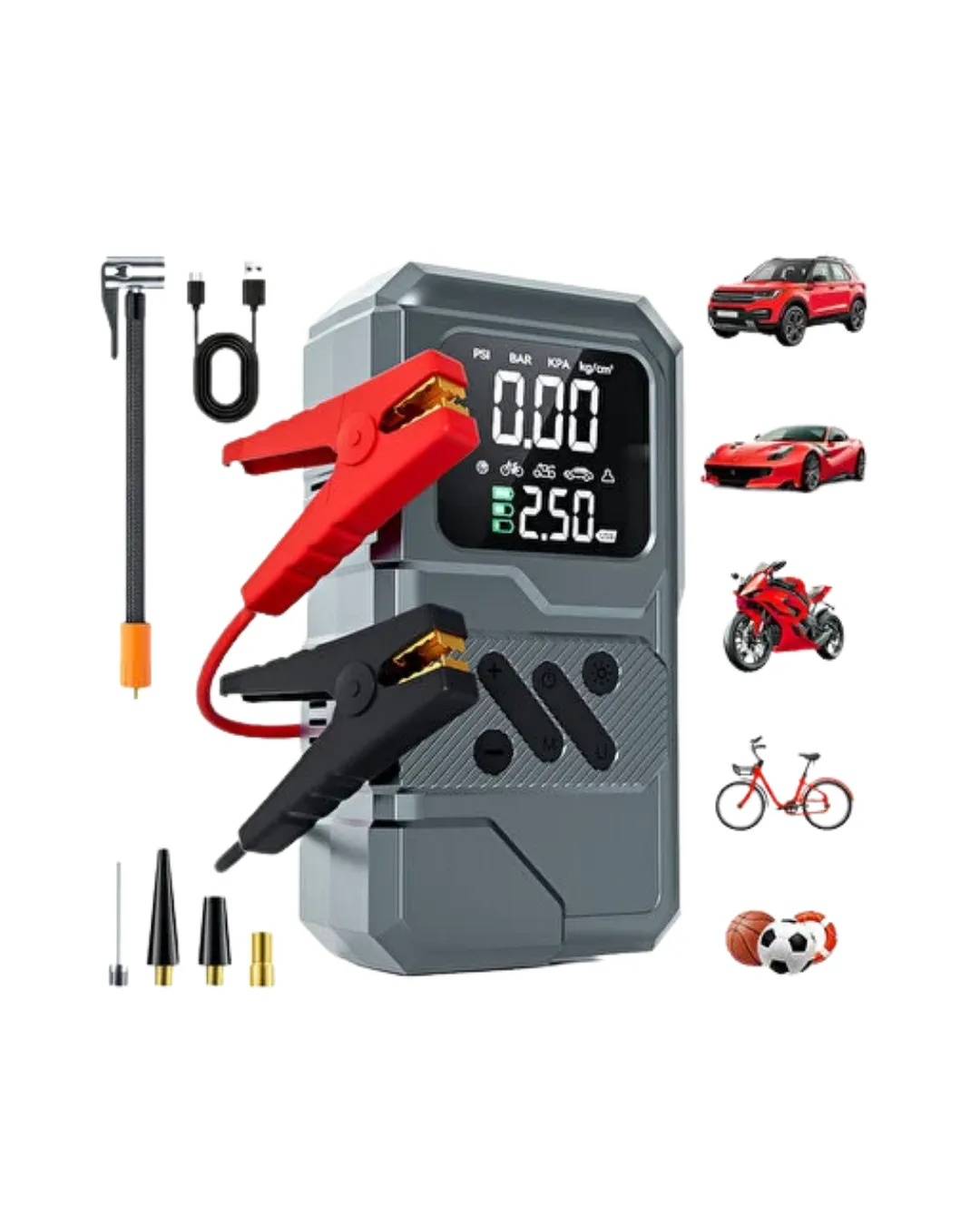 LED Işıklı Akü Takviye ve Lastik Şişirme Cihazı