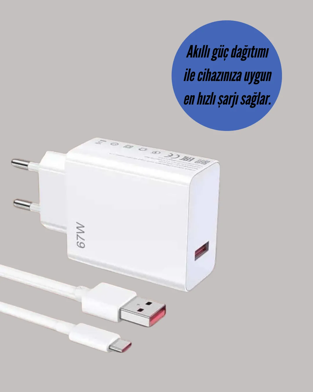 67W Hızlı Şarj Adaptörü ve Veri Aktarım Özellikli Type-C Kablo Seti