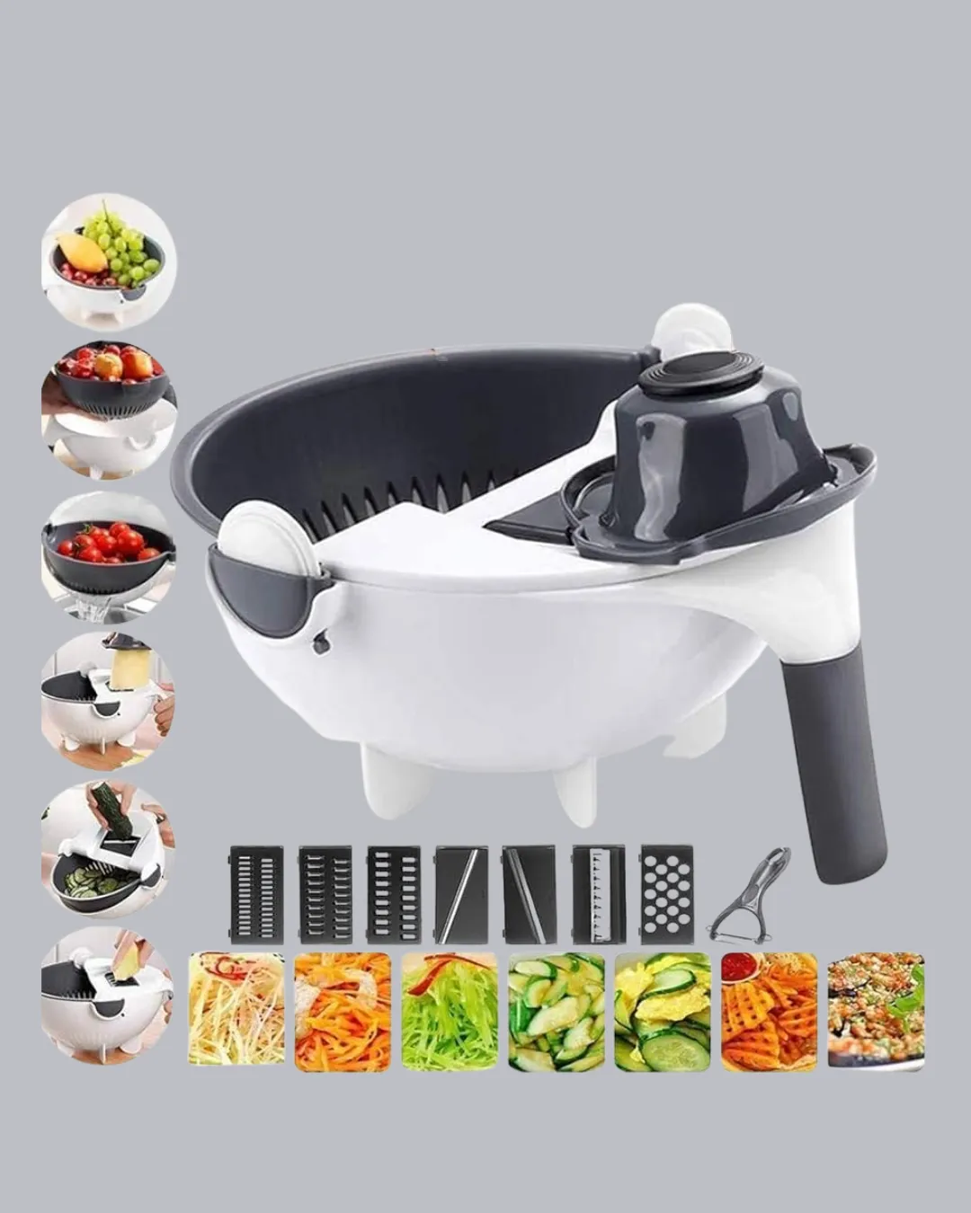 Çok Fonksiyonlu Döner Rende Süzgeç Hazneli Ergonomik Sebze Doğrayıcı