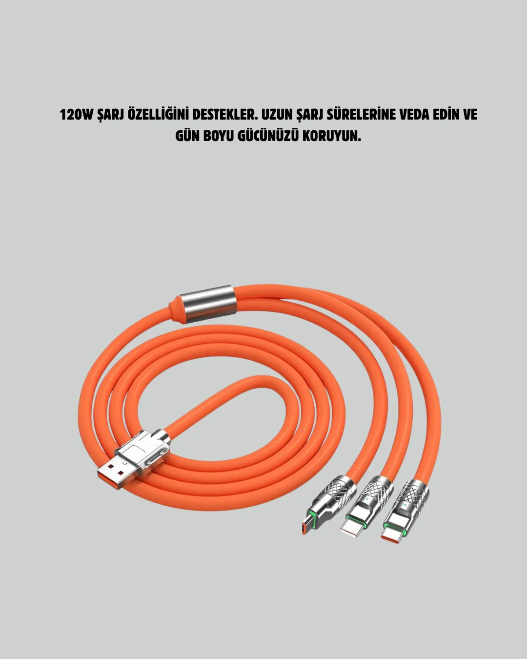 120 W Hızlı Çözüm Sunan 3'ü 1 USB Şarj Kablosu– Sağlam Gövde