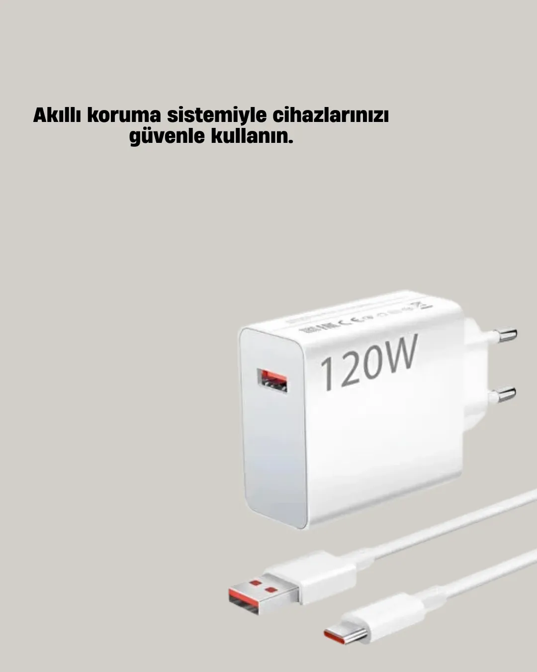 120W Güçlü Hızlı Şarj Adaptörü ve Type-C Kablo Seti – Güvenli Şarj Teknolojisi