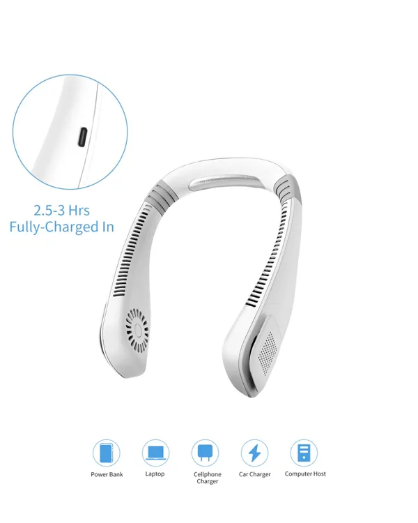 Kanatsız Boyun Tipi Fan | Giyilebilir Serinletici, Düşük Sesli, Hafif ABS Gövde, USB Şarj Edilebilir