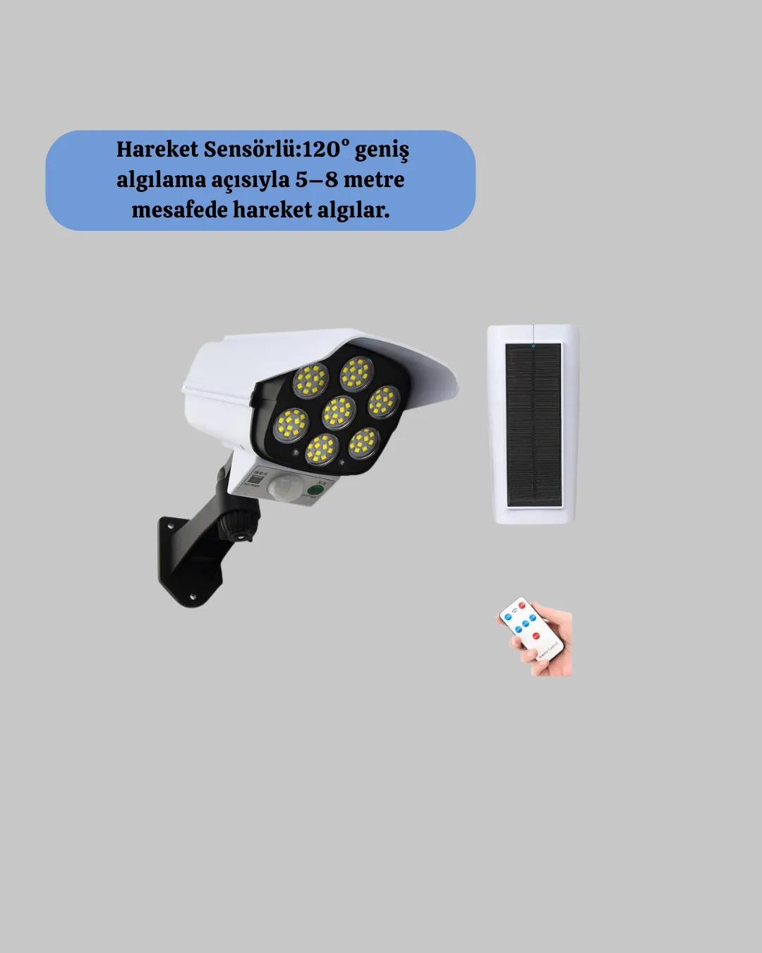 Solar Şarjlı Hareket Sensörlü LED Dış Mekan Lambası Kamera Tasarımlı Güvenlik Işığı