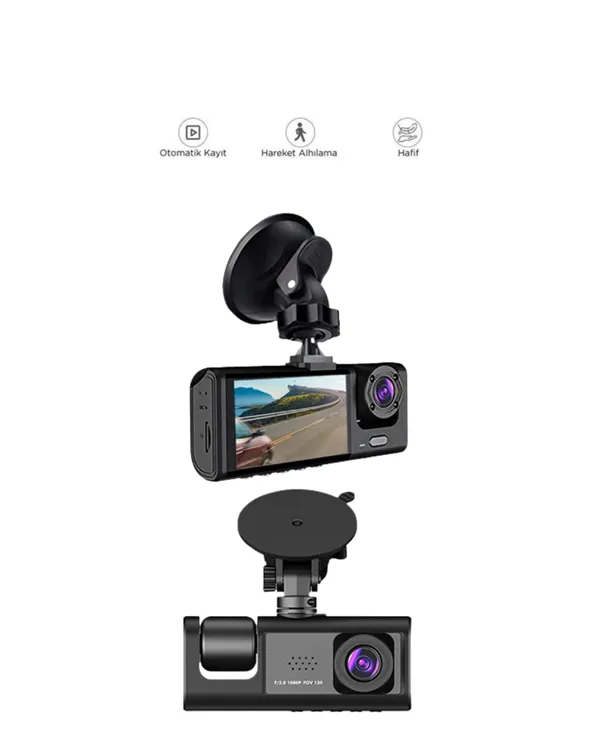 1. 3 Kameralı Full HD Araç Kamerası – Ön, İç ve Arka Görüş ile %100 Kapsama