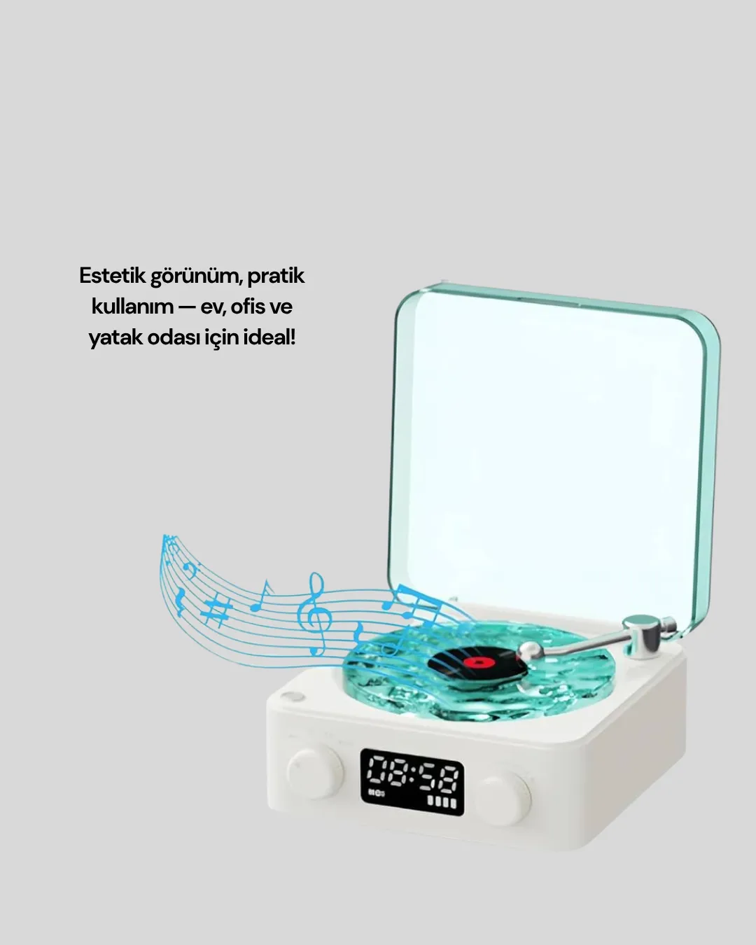 3-1 Kablosuz Bluetooth Hoparlör – Gece Lambalı, Saatli, Retro Tasarım