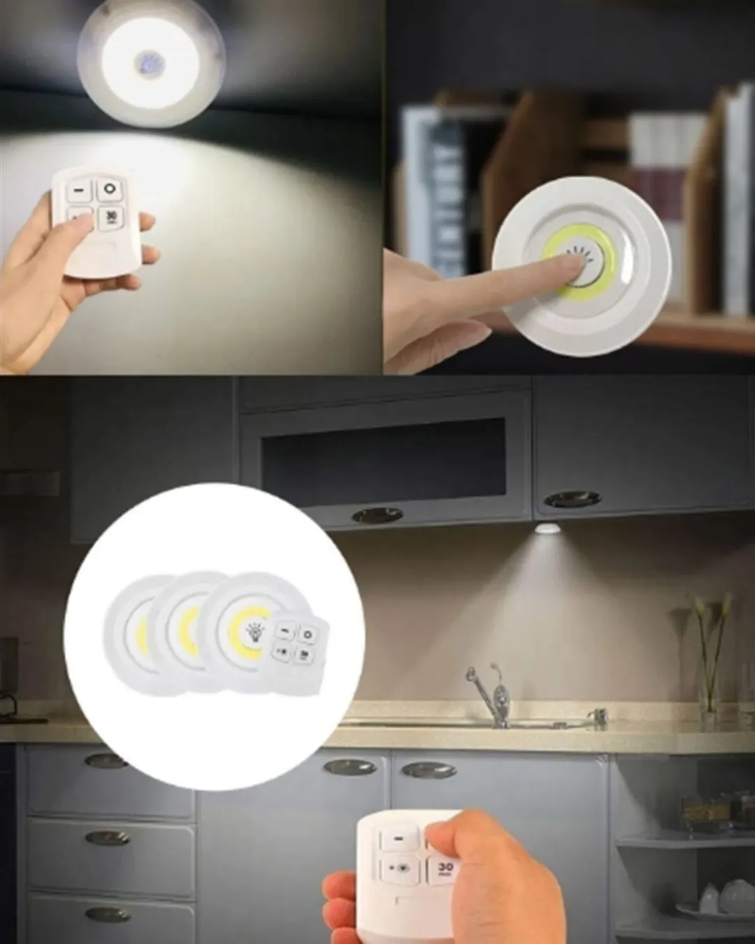 Kablosuz 3 Lü Spot Led Lamba Seti Uzaktan Kumandalı Enerji Tasarruflu Aydınlatma