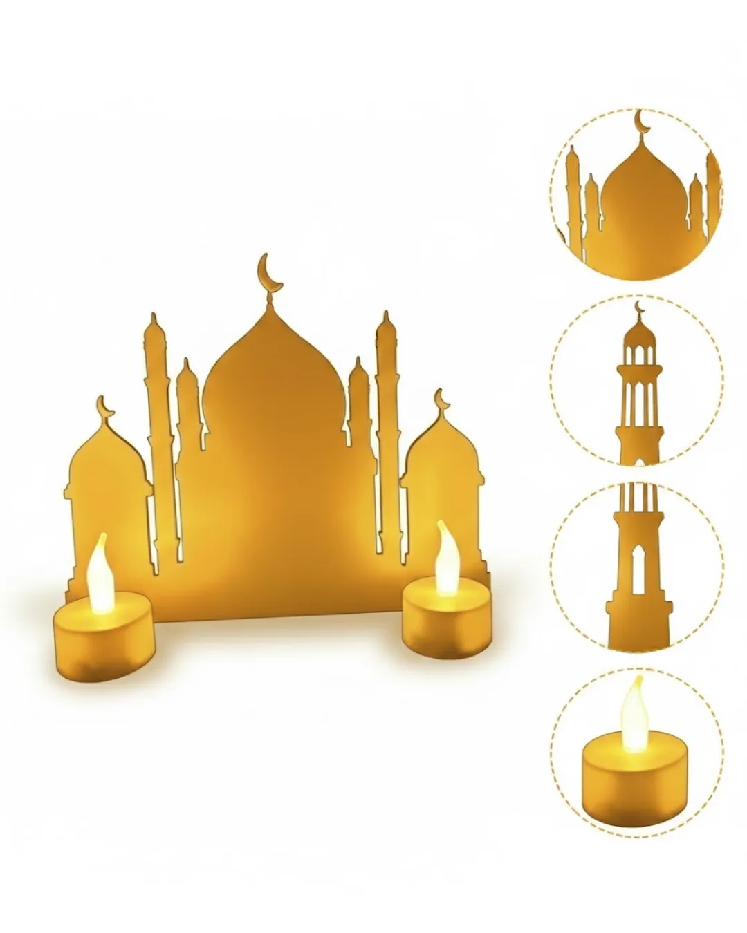 3D Cami Siluet Dekor 2 Pilli Mum Dahil Ramazan Masa Üstü