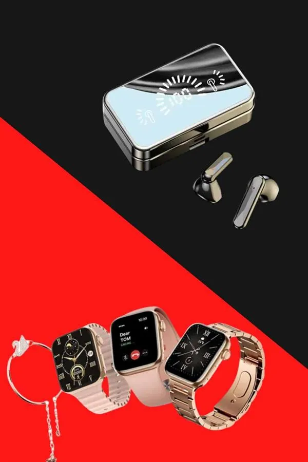 Bileklikli Amoled Ekran Akıllı Saat ve Dijital Göstergeli Kablosuz Bluetooth Kulaklık ANC/ ENC