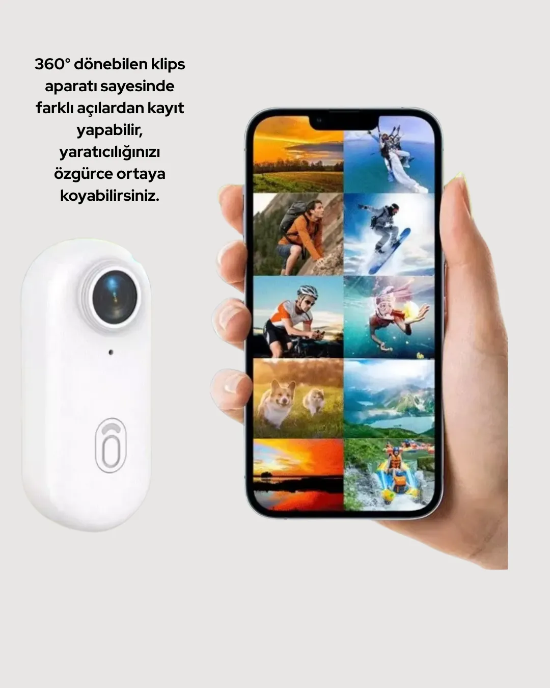 360° Klipsli Manyetik Spor Kamera Yüksek Çözünürlük