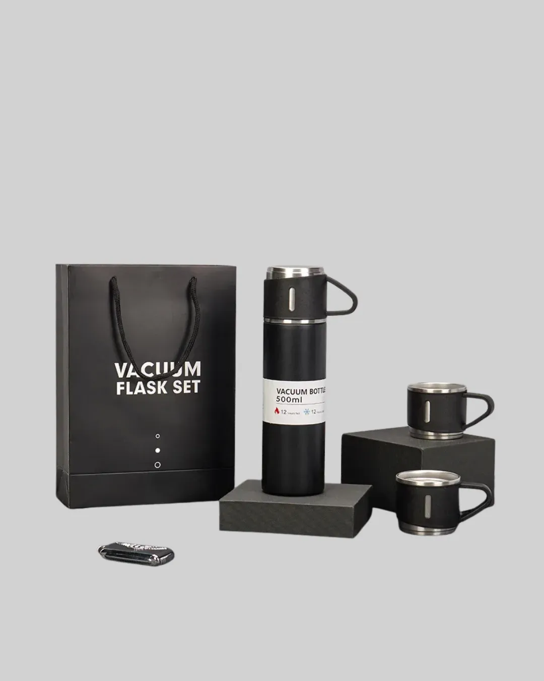 304 Çelik Termos Seti | 2 Bardaklı, 500 ml, Uzun Süre Isı Koruma