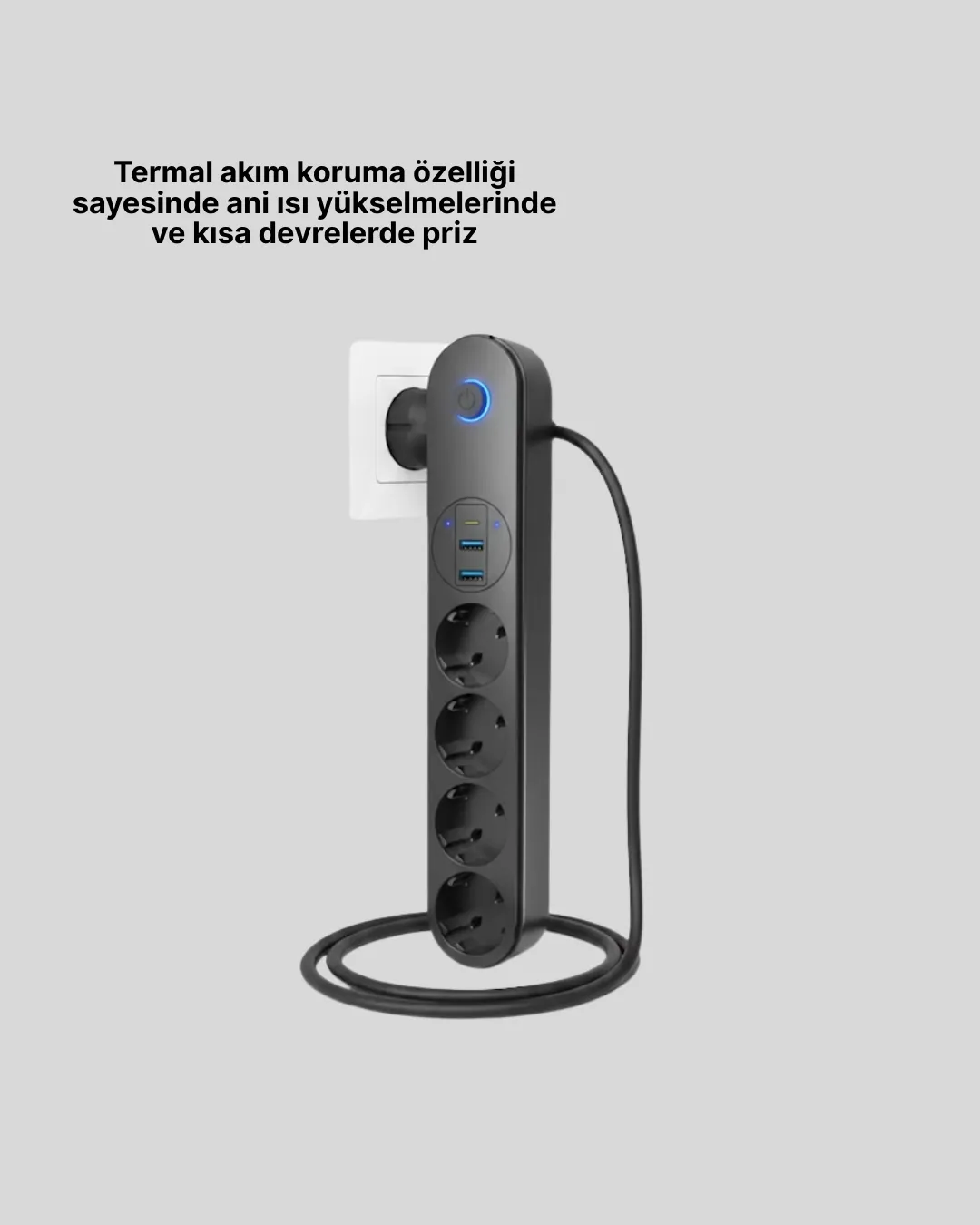 Akım Korumalı Çoklu Priz 4’lü 2 USB 1 Type-C 2500W Güçlü Tasarım