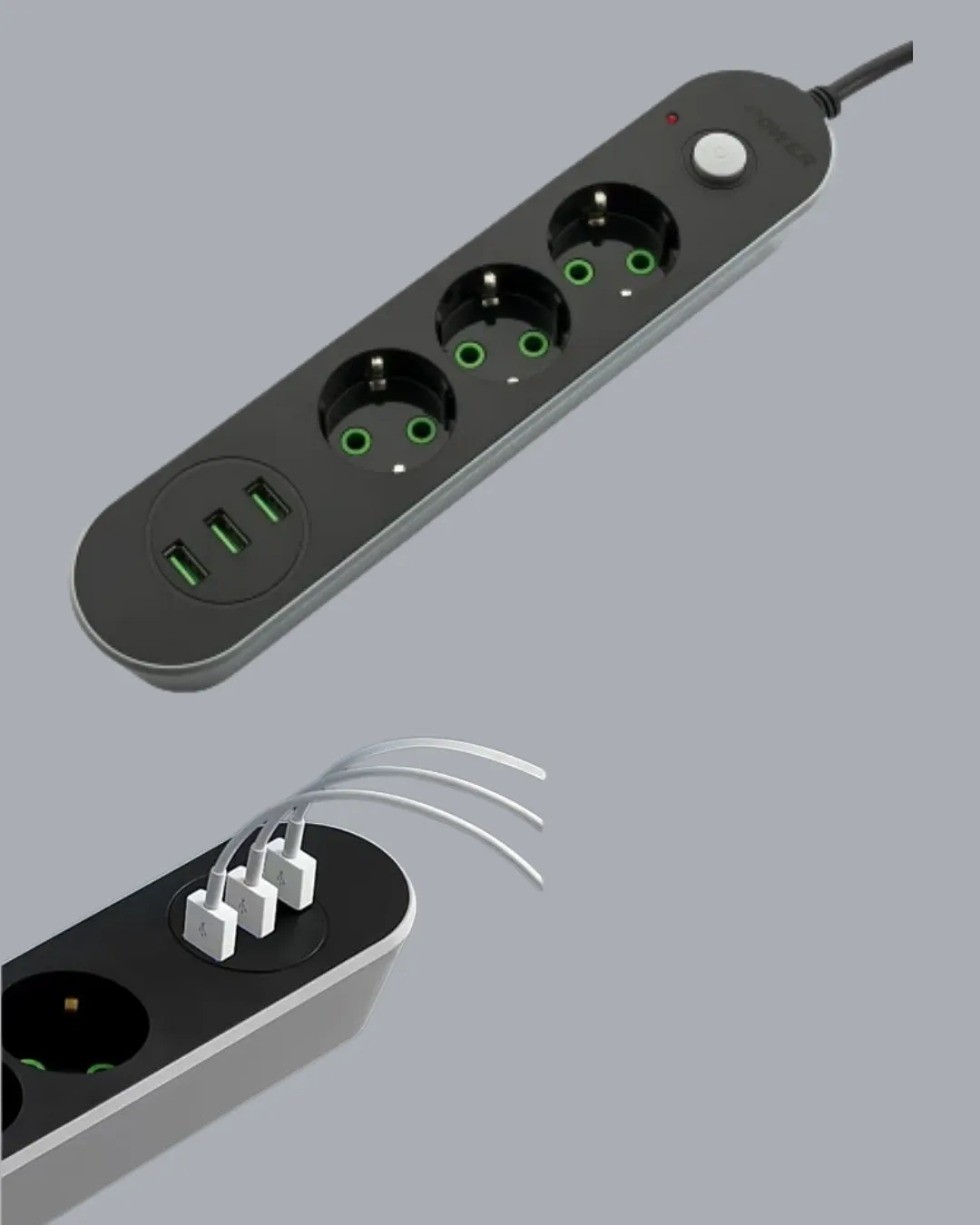 Hızlı Şarj Özellikli 3 USB Girişli Üçlü Priz