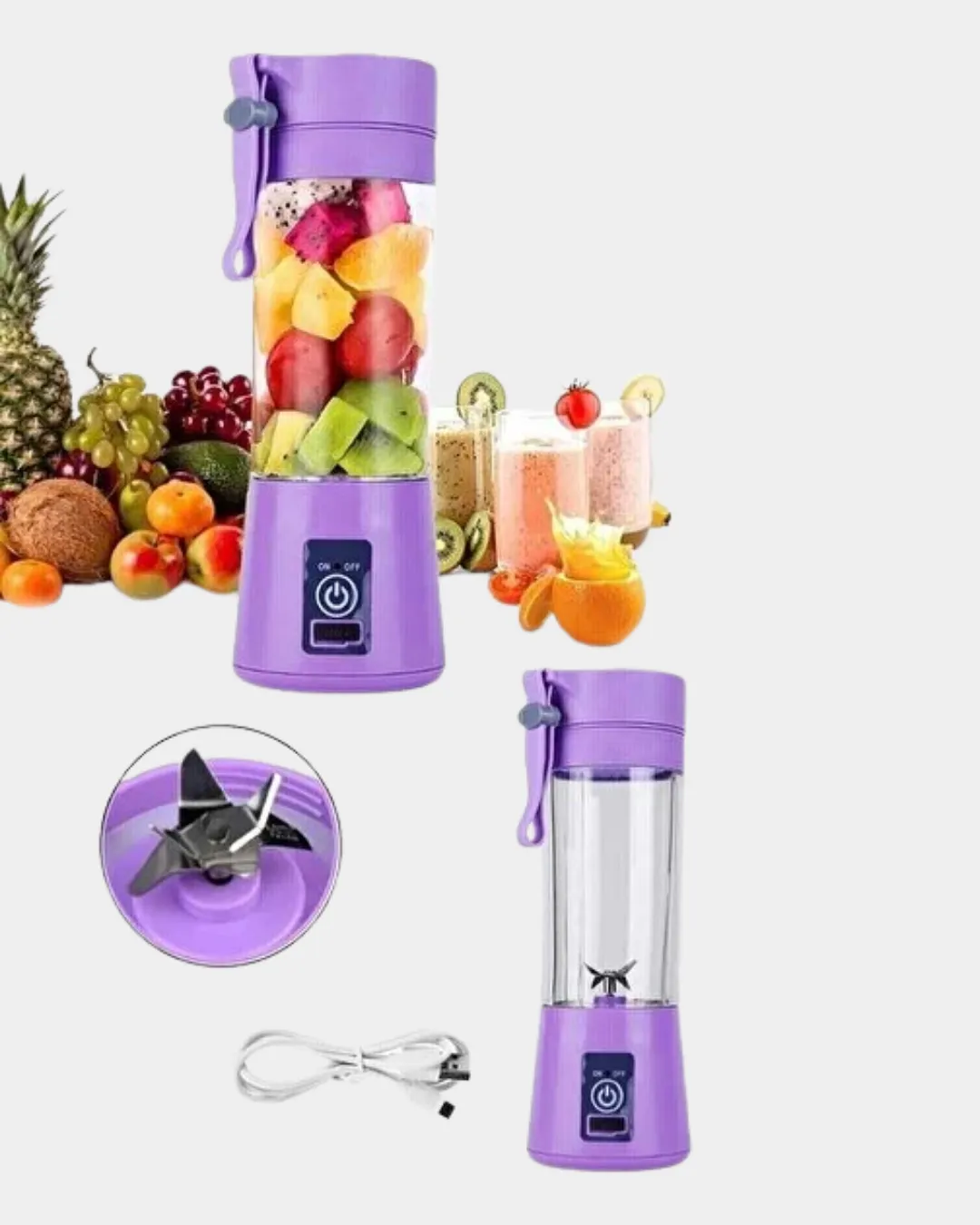 USB Şarjlı Portatif Blender 380ml Çelik 304 Bıçaklı Mobil Smoothie Maker