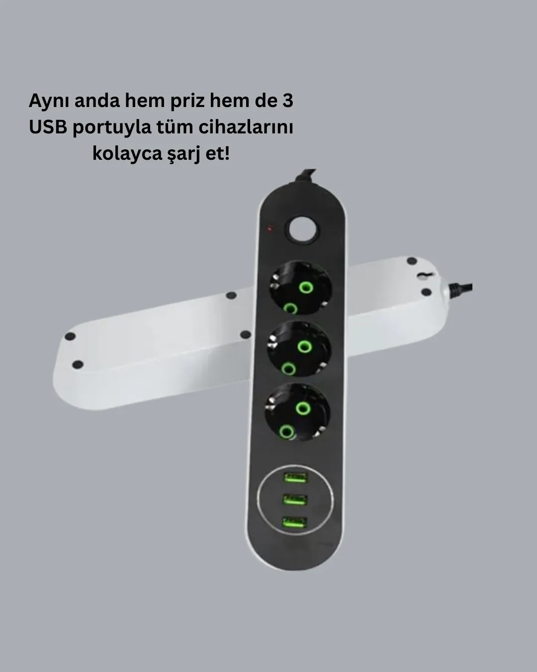 3 USB Çıkışlı Hızlı Şarjlı Anahtarlı Üçlü Priz
