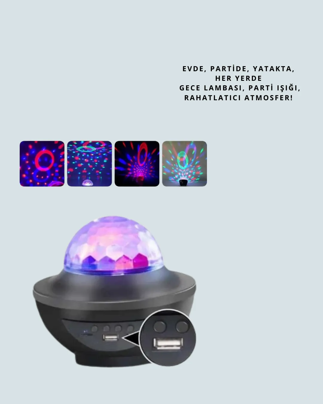 Yıldız & Okyanus Dalga Projektörü – Bluetooth / USB Hoparlörlü